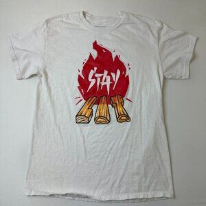 3Forty Inc Shirt Mens Medium White Stay Lit Campfire Graphic Tee Fire Flame